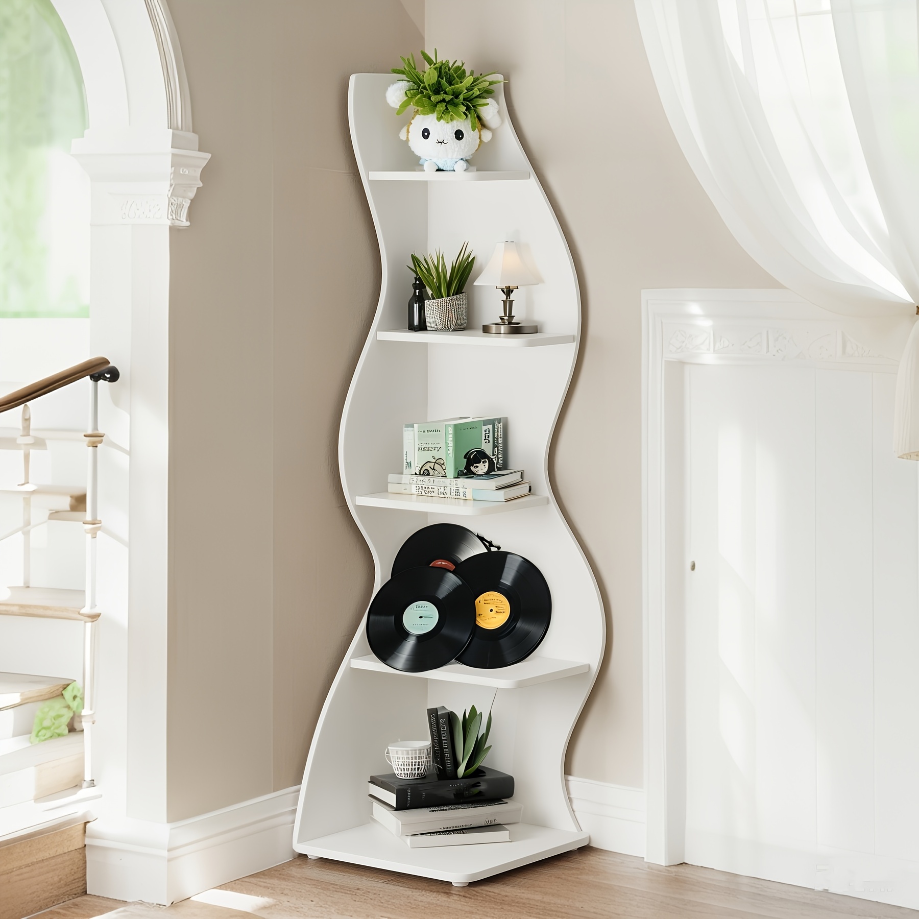 

5-tier Corner Bookshelf, Small Bookcase Storage Rack Plant Stand With Unique Shape For Home Office