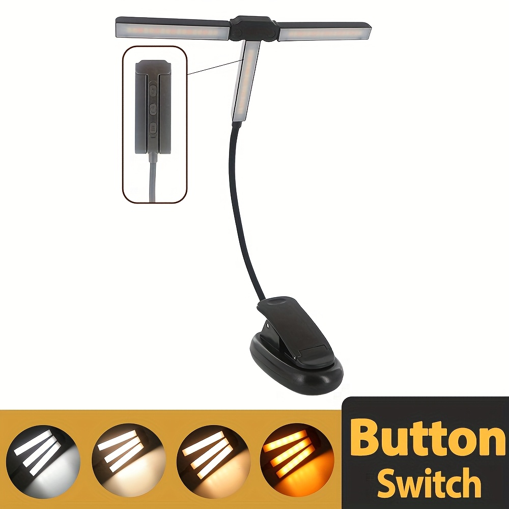 E-shop 51 LED Clip-On Notenständerlampe, USB-C Wiederaufladbare Tragbare Leselampe Buchlampe, Augenfreundliche Schreibtischlampe, 4 Farbmodi, 3