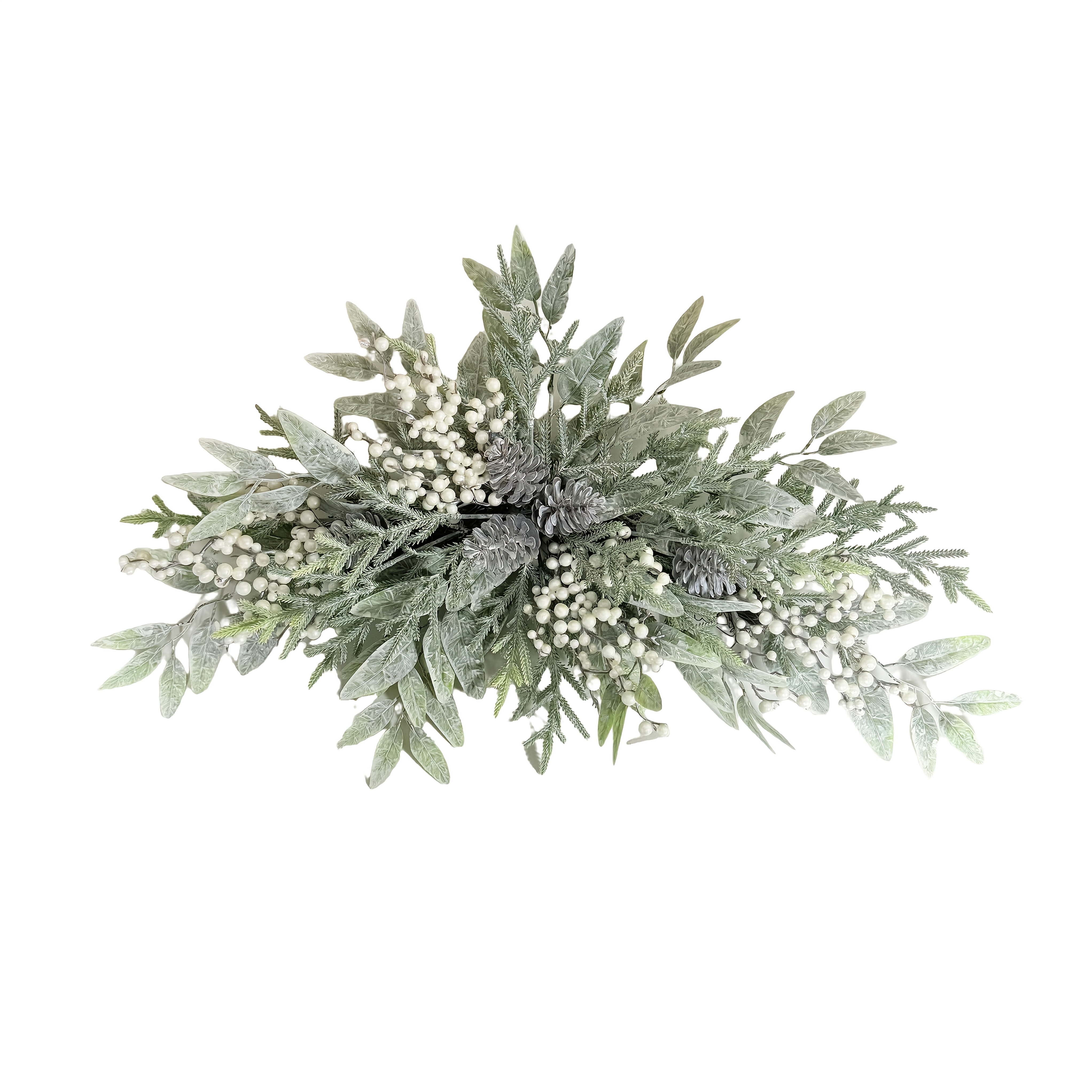 White Berry Pine Branch Teardrop Hanging Decoration, 24-inch Artificial Tear Drop Wreath, Christmas Table Centerpiece And Entryway Décor