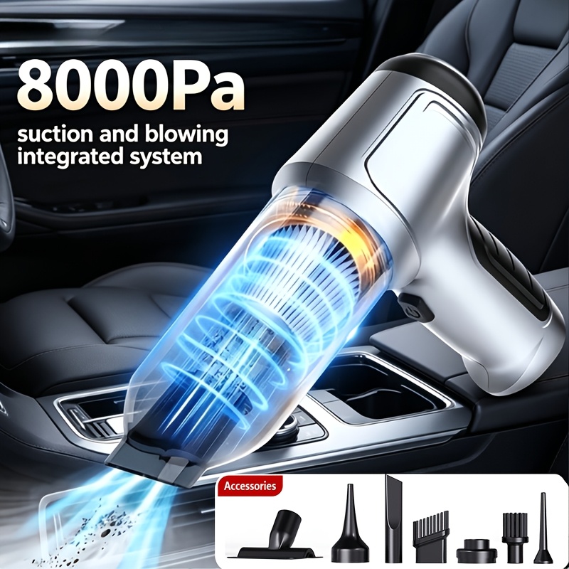 Image of 8000pa Handheld Vacuum Cleaner, Powerful Suction Car Vacuum Cleaner, Equipped With Multiple Nozzles For Cleaning , Suitable For Car Computers, Sofas, Offices, Pets, And Home Cleaning