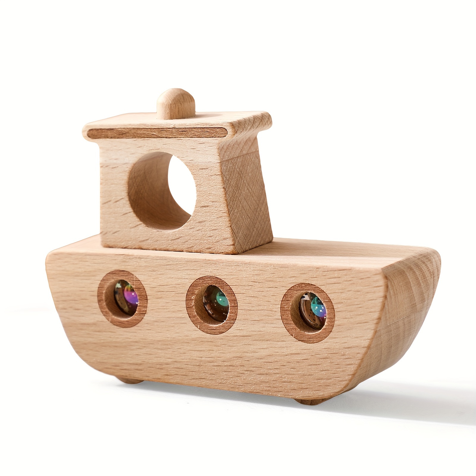 Image of Educational And Interactive Toys For Babies, Including A Rolling Ball Shaker And A Wooden Toy Boat, Perfect For Christmas, Halloween, Thanksgiving, And Birthday Gifts
