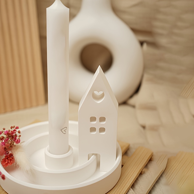 

2pcs Love House Ring Candlestick Holder Handicraft Decoration Silicone Mold Home Decoration Table Decoration Epoxy Resin Plaster Ornament Silicone Molds
