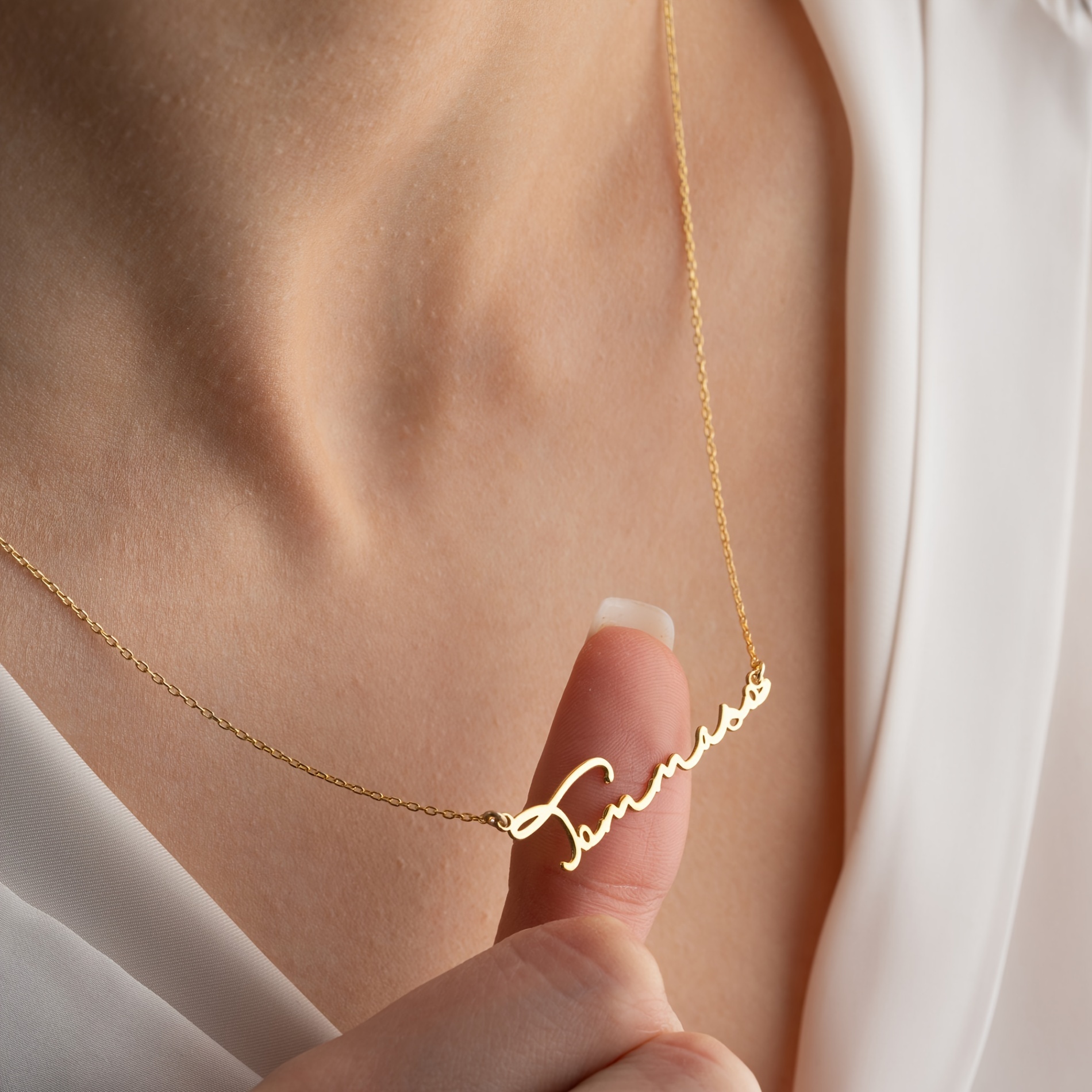 Women's Customized Laser-Cut Name Necklace, 18K Gold-Plated