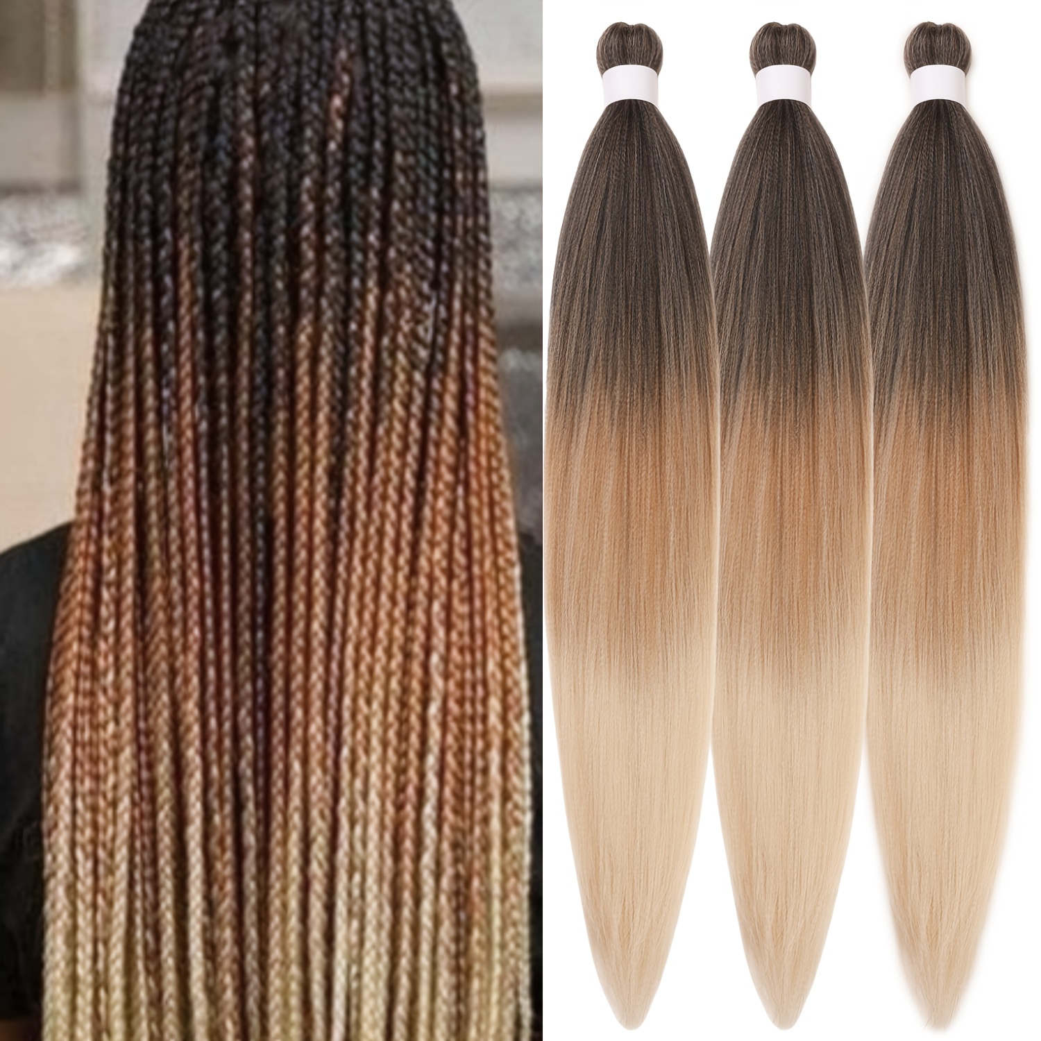 3pcs pre stretched   straight low temperature fiber synthetic hair colored braiding hair extensions 26 inch basics style for women details 5