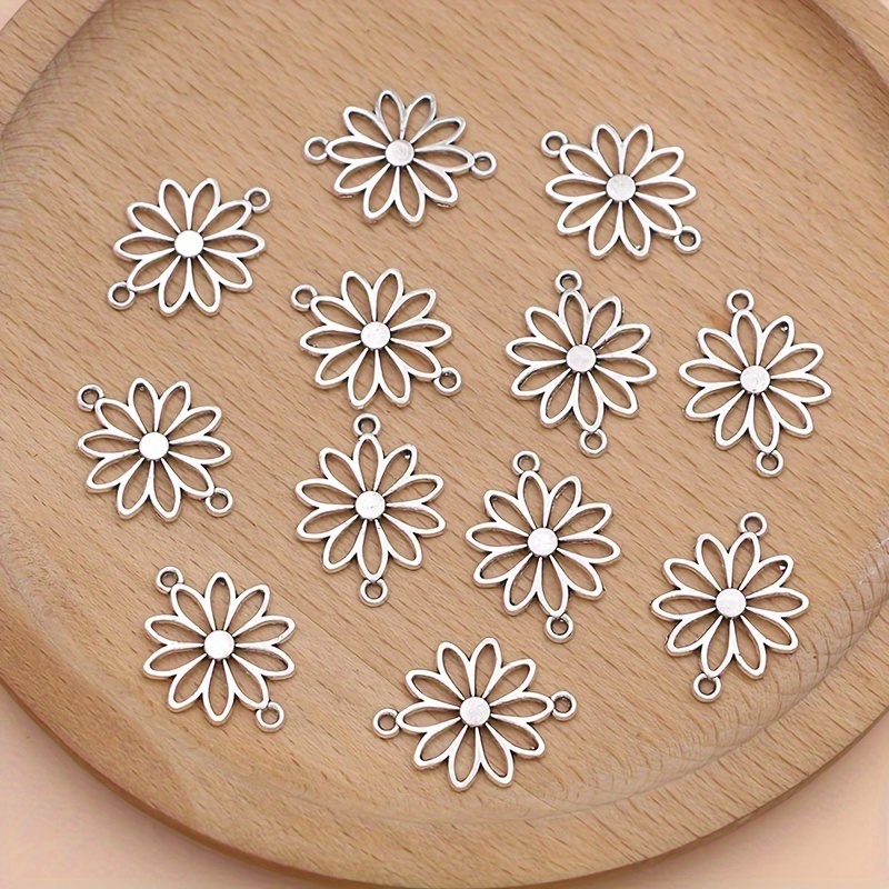 TEMU Set Of 12 Flower-shaped Charms With Hollow Designs, Perfect For Your Own Jewelry Like Necklaces, Earrings, And Bracelets.