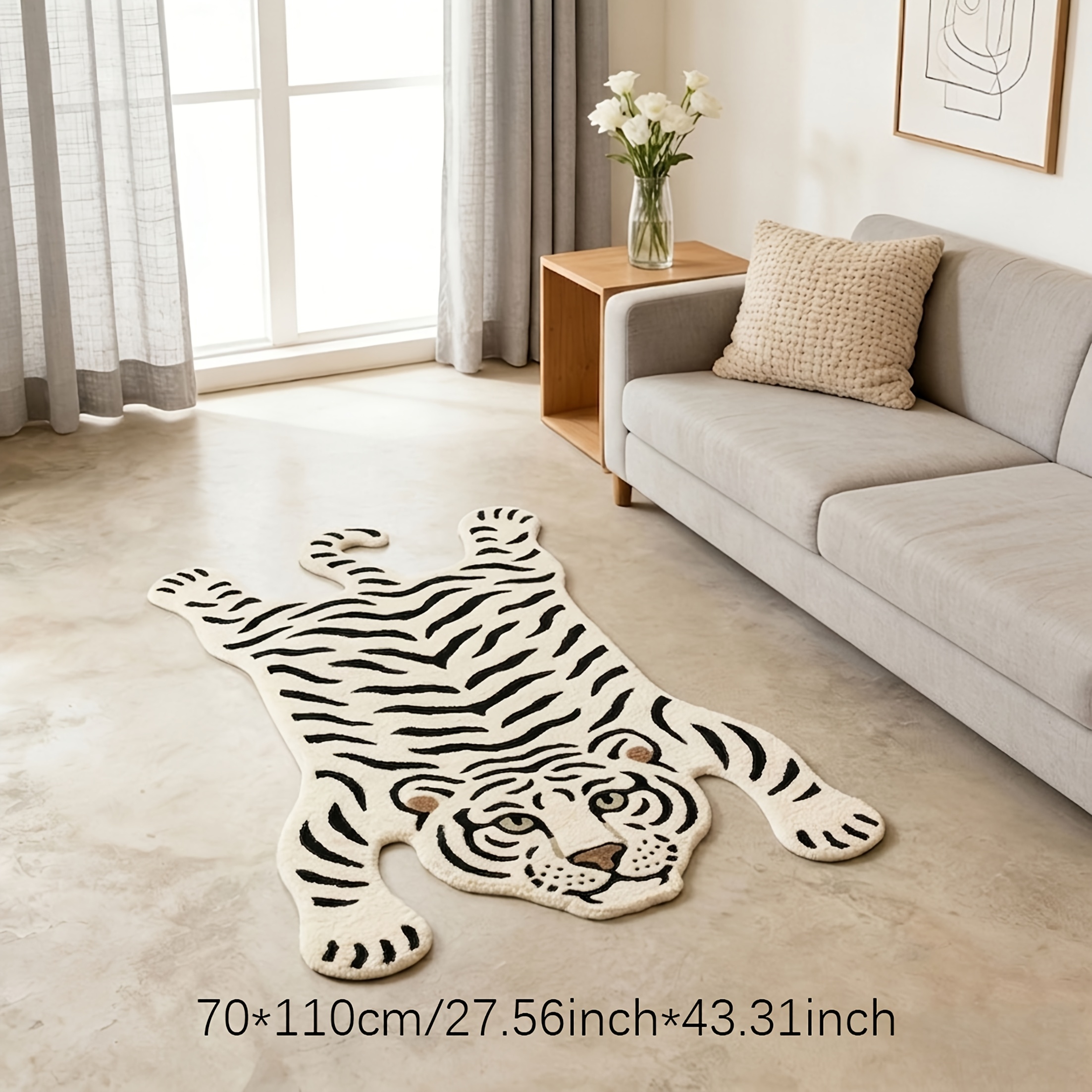 TEMU Product: 900g 9mm Faux Imitation Cashmere White Living Room Decorative Plush Rug, Light Luxury High-end Sofa Area Mat, Animal Bedroom Bedside