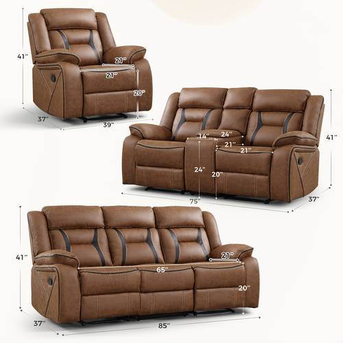 faux leather manual recliner set 3 seat sofa loveseat recliner chair for living room meeting room