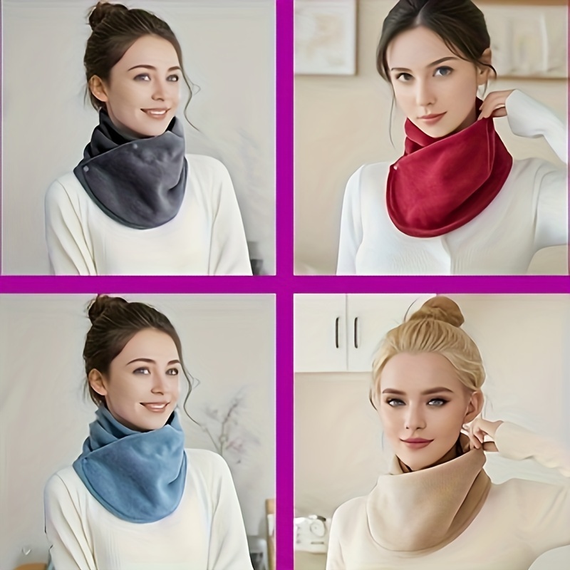 

Women's Cozy Neck Warmer Scarf - Insulating Gaiter With Dual Buttons, , Warm Polyester For Autumn & Winter | In Blue, Gray, , , Winter Scarf