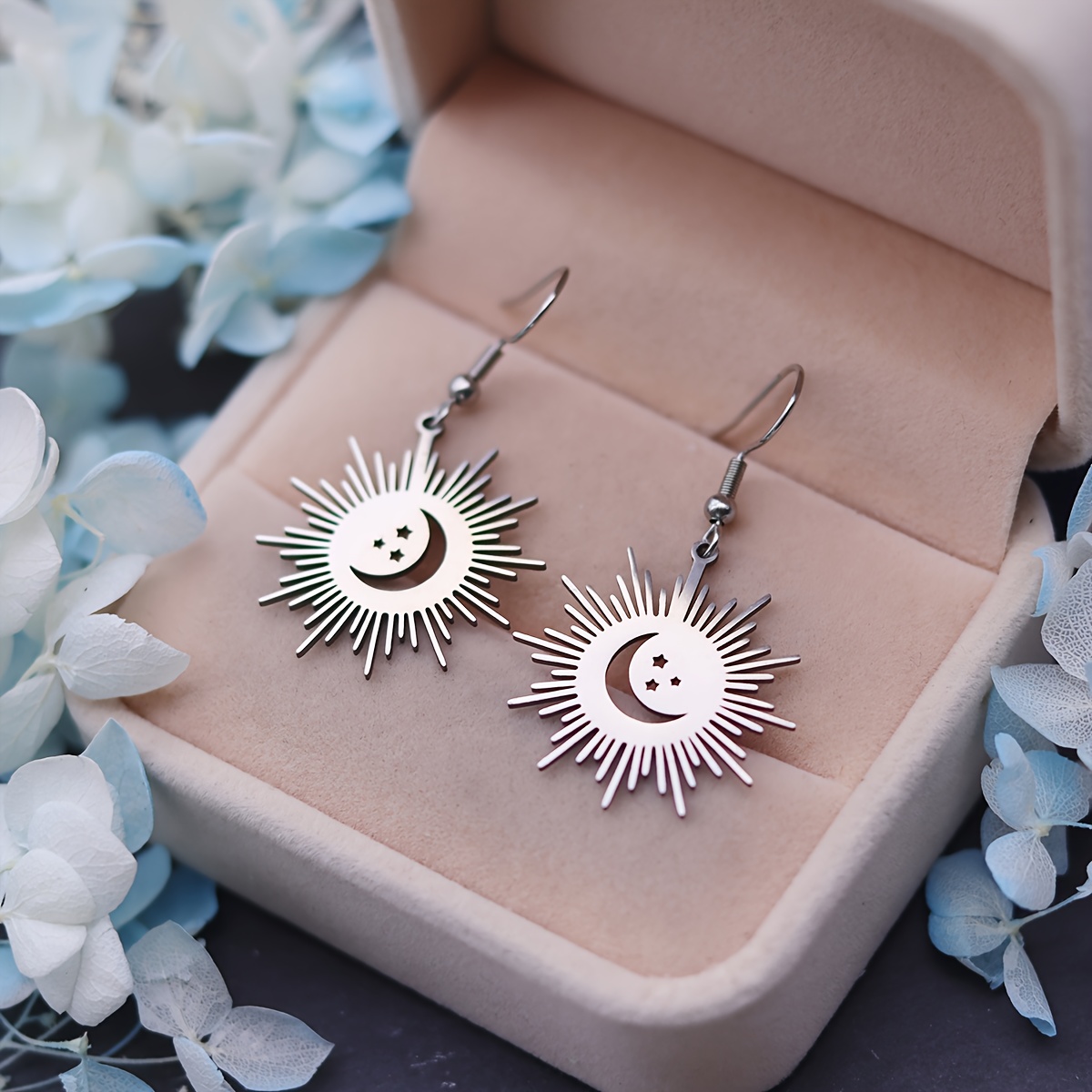 Stainless Steel Geometric Sun Vintage Pendant Earrings