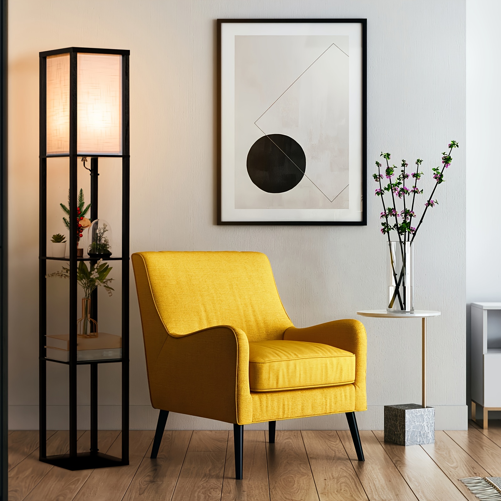 Black Floor Lamp with Wooden Shelf, LED Lighting, Suitable for Living Room, Bedroom, Office, Mother's Day Gift, Gifting, Women's Preference, Stylish and Attractive Design