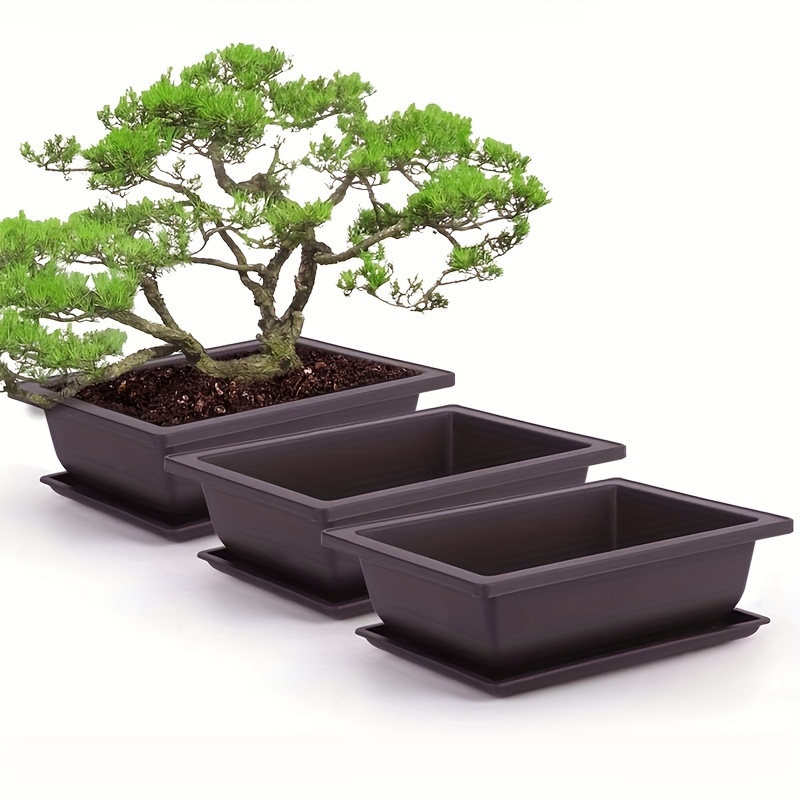 

3pcs Of Imitation Rectangular Potted Plants, Suitable For Succulents, Bonsai And Indoor Plants, With Drainage Tray - Non-ceramic Set, Suitable For Home And Garden Decoration