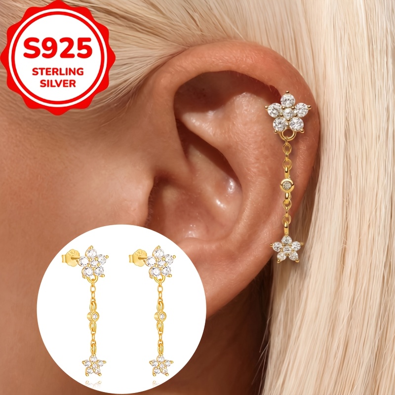 Women's S925 Silver Floral Tassel Stud Earrings, Exquisite Design