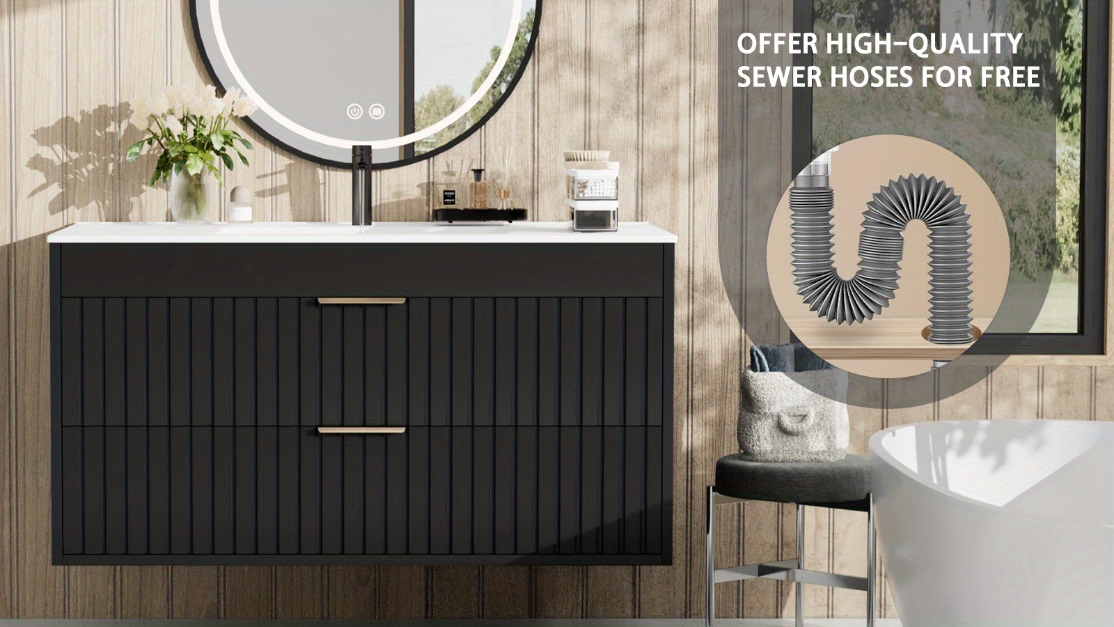 Wall Mounted Floating Bathroom Vanity - Modern Storage Cabinet with Ceramic Sink 21 Wall Mounted Floating Bathroom Vanity Close-up