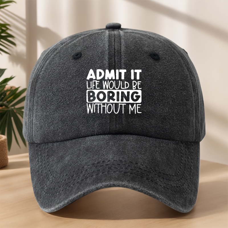 TEMU Casquette de baseball personnalisée avec slogan imprimé, chapeau unique hip-hop, casquette à bec de canard rétro délavée, adaptée aux loisirs de