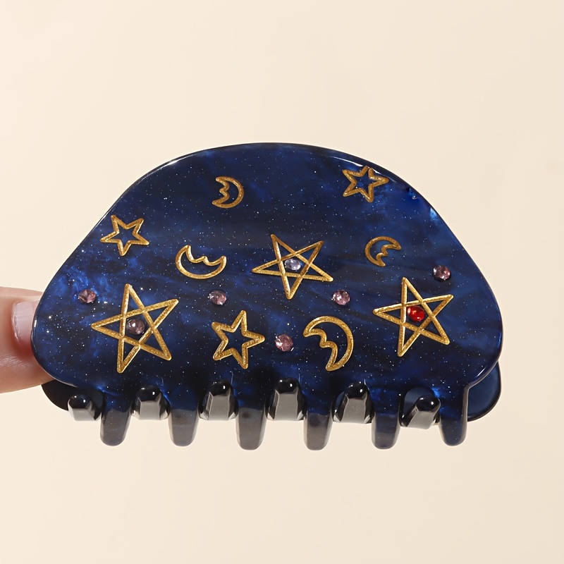 TEMU Acrylic Vintage Elegant Hair Claw Clip With Stars And , Round Large Half- Hair Accessory For Party, Dance, Daily - Suitable For 14+, Gift For Eid, Ramadan