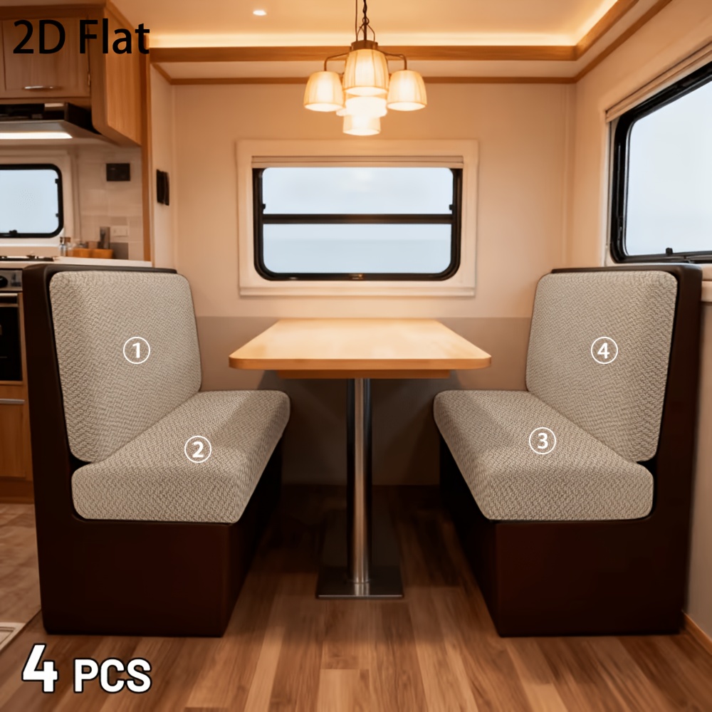 TEMU Moderne en stijlvolle minimalistische camperbankhoes, 2D plat, beige stof met getextureerd , camperdecor, comfortabele bankhoes, rekbare stof,