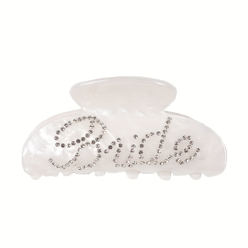 1 Elegant And Sparkling Rhinestone Bridal Logo Decoration Hair Claw, Acrylic Hair Clip, Non Slip Grip Hair Clip, Ponytail Holder For Women And Daily Clothing