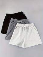 3pcs womens solid color casual shorts with elastic drawstring waist lightweight breathable running gym shorts for workouts yoga summer machine washable black grey white workout apparel smooth texture