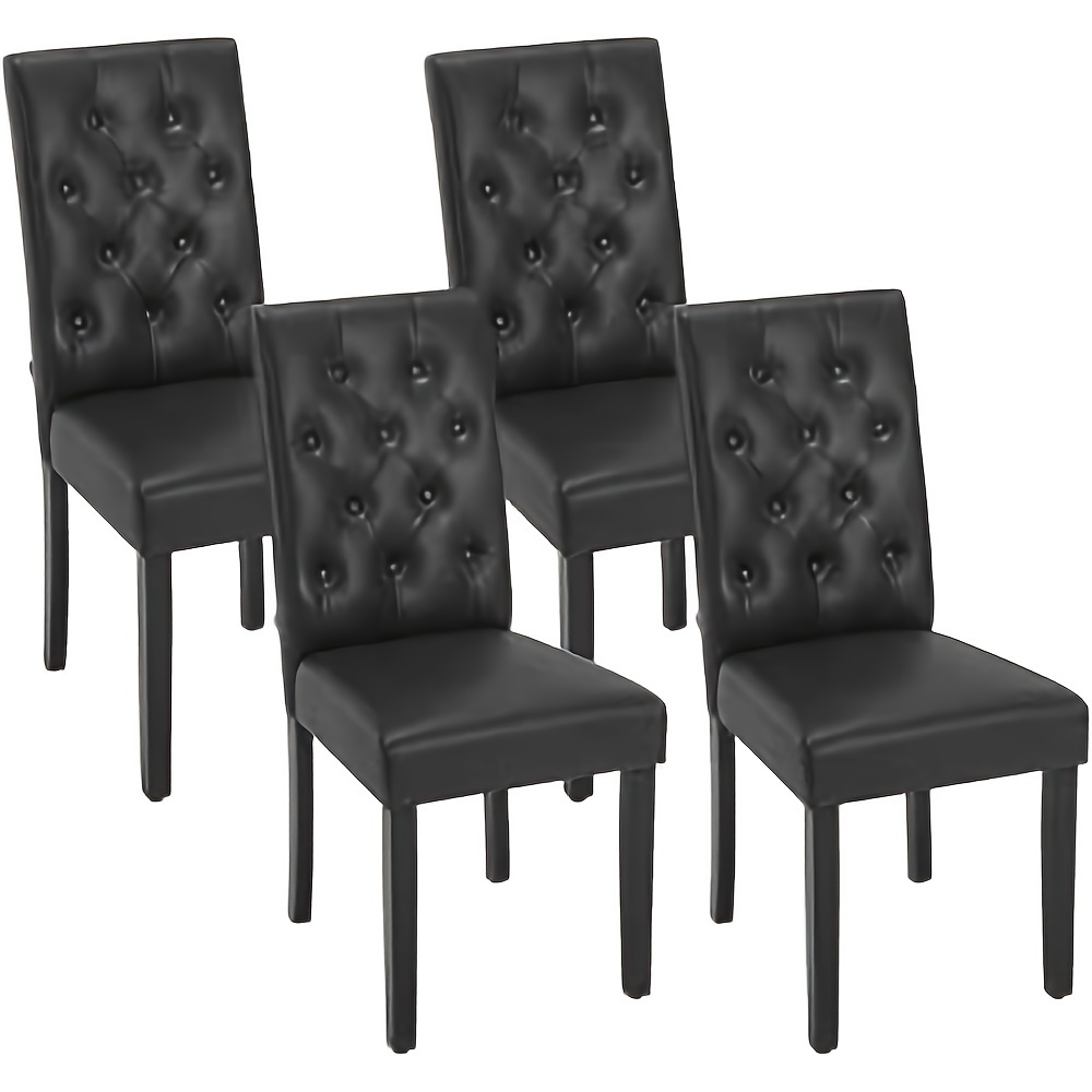 Image of 4pcs Set Dining Chairs, Kitchen Chair With High Back, Upholstered Chair, Living Room Chair, Upholstered Chair With Faux Leather Cover And Wooden Legs, For Dining Room & Kitchen