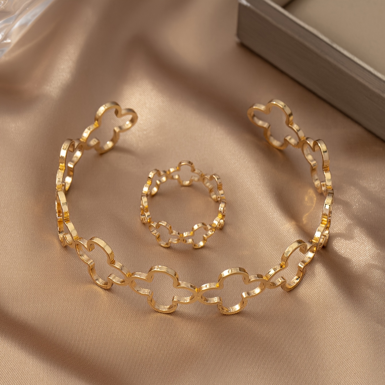 a hollow floral womens bracelet a flower cutout ring ladies  display picture 3