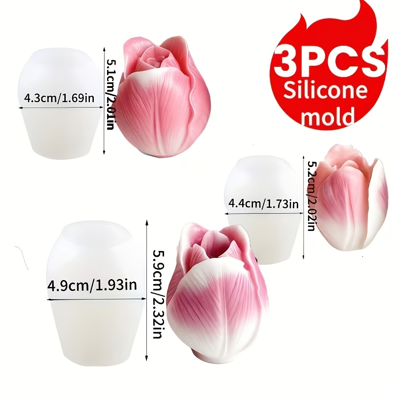 TEMU 3pcs Tulip 3d Flower Silicone Mold Set For Handmade Scented Candles, Soap, Resin Clay, And Plaster Casting. Bouquet- For Home Decor, Perfect For
