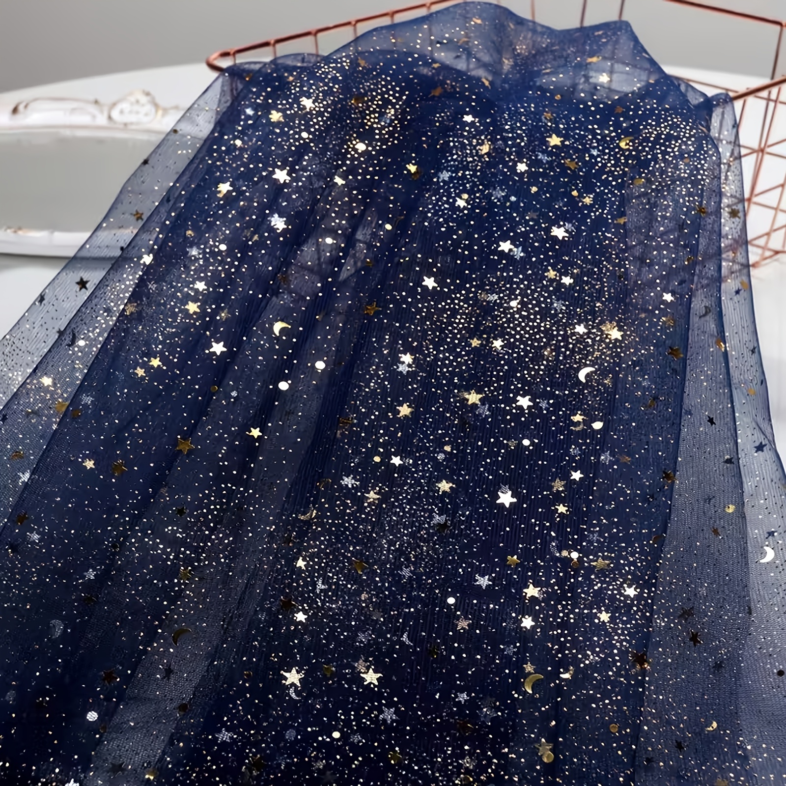 1pc Sparkling Tulle Fabric With Sequins Geometric Pattern | 59" X (118" Total) | Hand Wash | Perfect For Party Decorations, Weddings, Birthdays, Bows
