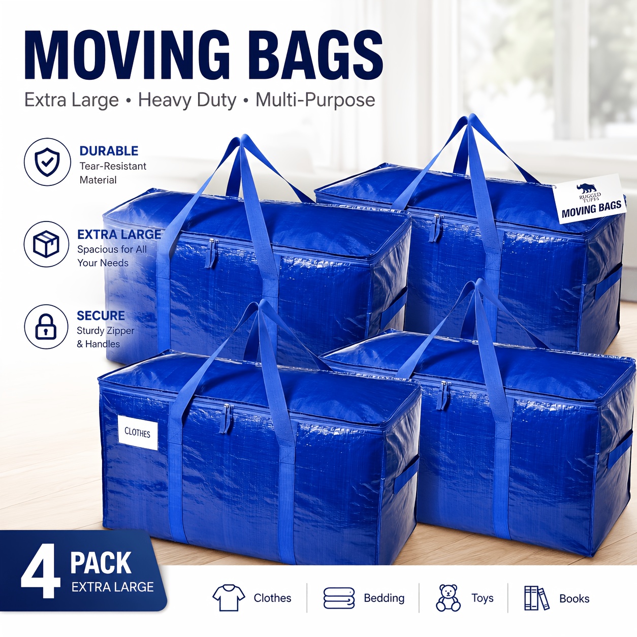 TEMU [lidded Storage Bins] Heavy-duty Oversized Moving Bags, Relocation Bags, Vacuum Storage Bags, 50-lb Capacity Tote Bags, Durable Waterproof