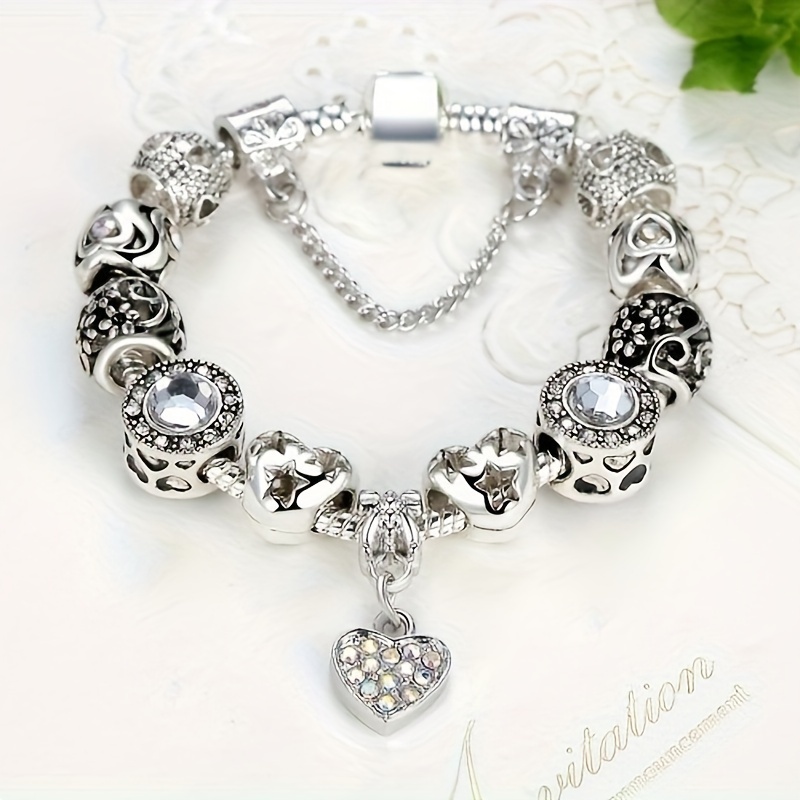 

1pc Alloy Double-sided Hollow Vintage Silvery Bracelet Diy Female Love Pendant Couple Bracelet Fashion Jewelry Accessories
