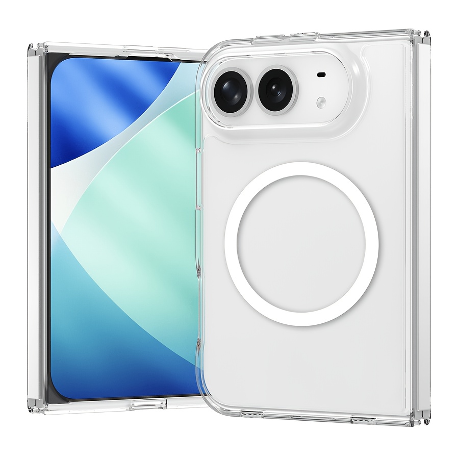 TEMU Phone Case: 2-in-1 Transparent Magnetic Case For Iphone Duo | Supports Wireless Charging, Shock-resistant, Yellowing-resistant, Air-cushion