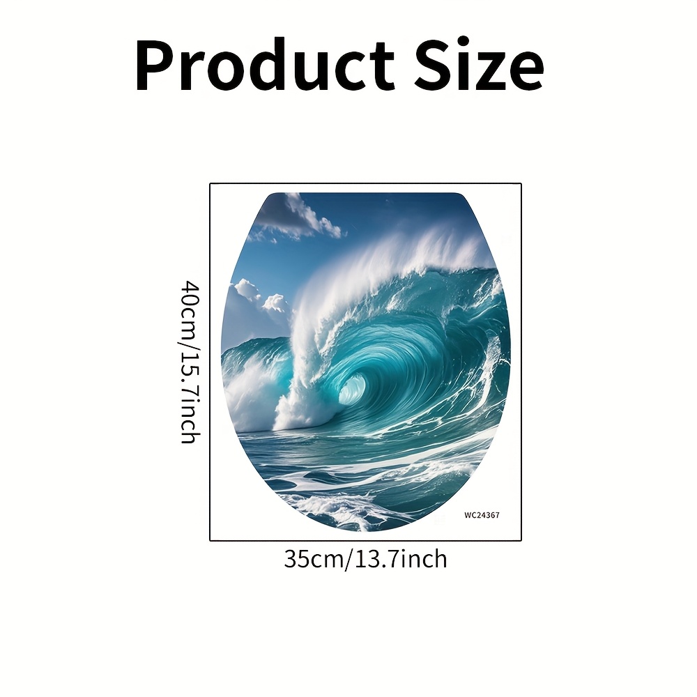 Image of 1pc Ocean Wave Toilet Lid Decal - Waterproof Self-adhesive Pvc Bathroom Sticker With Vibrant Underwater Scene, Removable For Modern Bathrooms, Bathroom Accessories