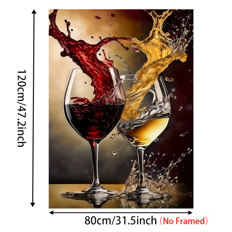 TEMU 2d Flat, 2d Flat, 2d/flat, Red Wine And White Liquor Collision Splash, Frameless Decorative Painting Large Size Canvas Poster, Living Room Wall