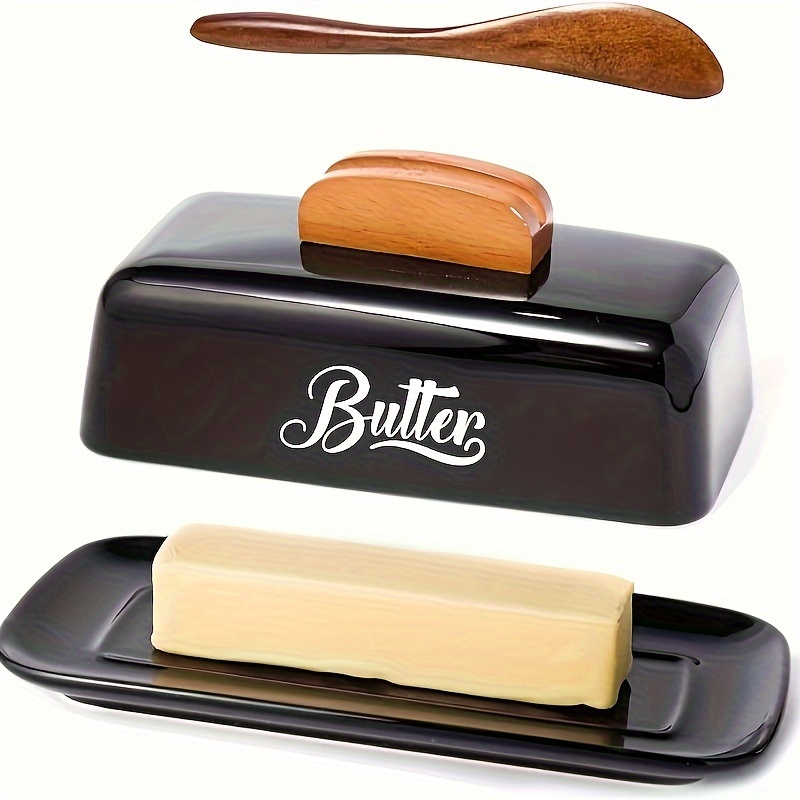 

Butter Dish With Lid And Knife Ceramic Butter Holder For Counter Humanized Clamp-able Knife Handle Design Perfect For East West Coast Butter Orange