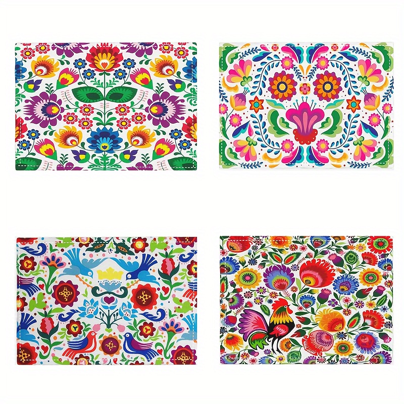

4pcs Placemats, Mexican Floral Linen Placemats, Colorful Flower Design Table Mats, Dining Table Protection, Indoor & Outdoor Party Scene Decor, For Dinning Room And Restaurant, Home Supplies