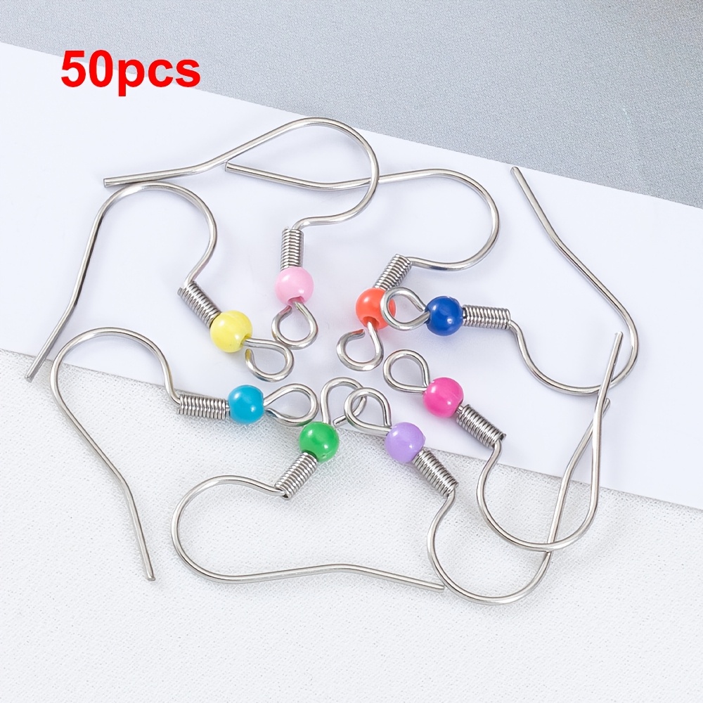 TEMU 50 Stainless Steel Colorful Ball Earring Hooks For Wholesale Jewelry Making Components