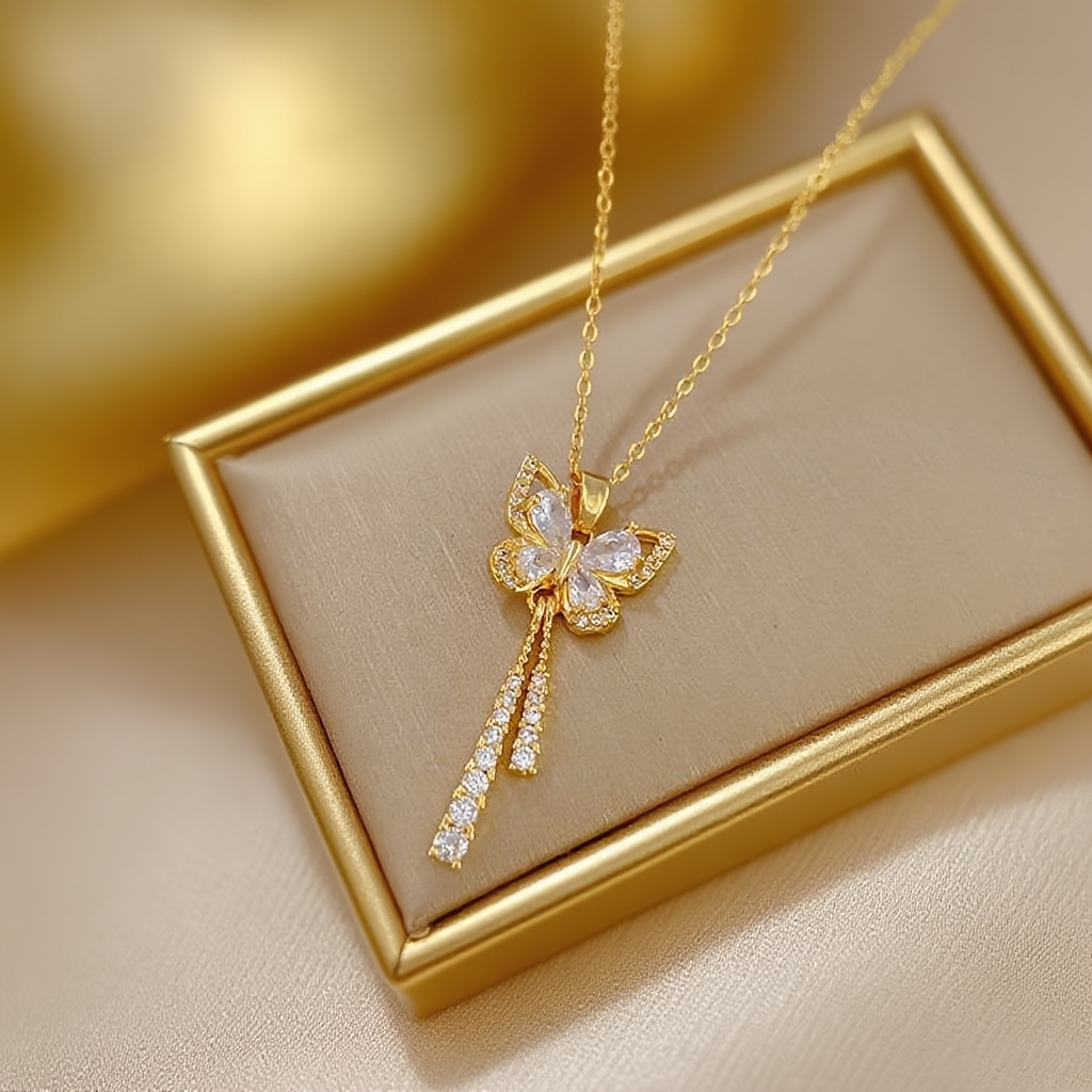 Image of Exquisite Micro Inlaid Synthetic Cubic Zirconiaia Tassel Stainless Steel Necklace With, Perfect Gift For Fashion- Women