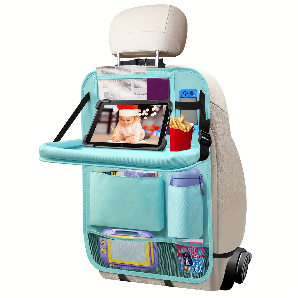 1/2pcs Car Back Seat Organizers - Foldable Table Tray, With Kick Mats/Tissue Box/ Cup Holder/Umbrella Holder/Laptop Table & Car Eating Tray Dining Table