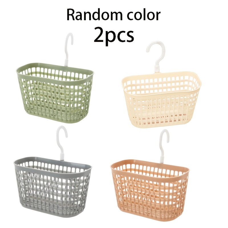 TEMU 2pcs/4pcs/6pcs No-drill Wall-mounted Plastic Storage Baskets With Hooks, Hollow Drain Baskets, Random Colors (multifunctional Bathroom Kitchen