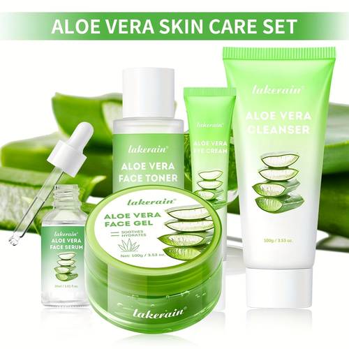 lakerain aloe vera skincare set cleanser toner facial serum eye cream face gel moisturizing deep nourishment