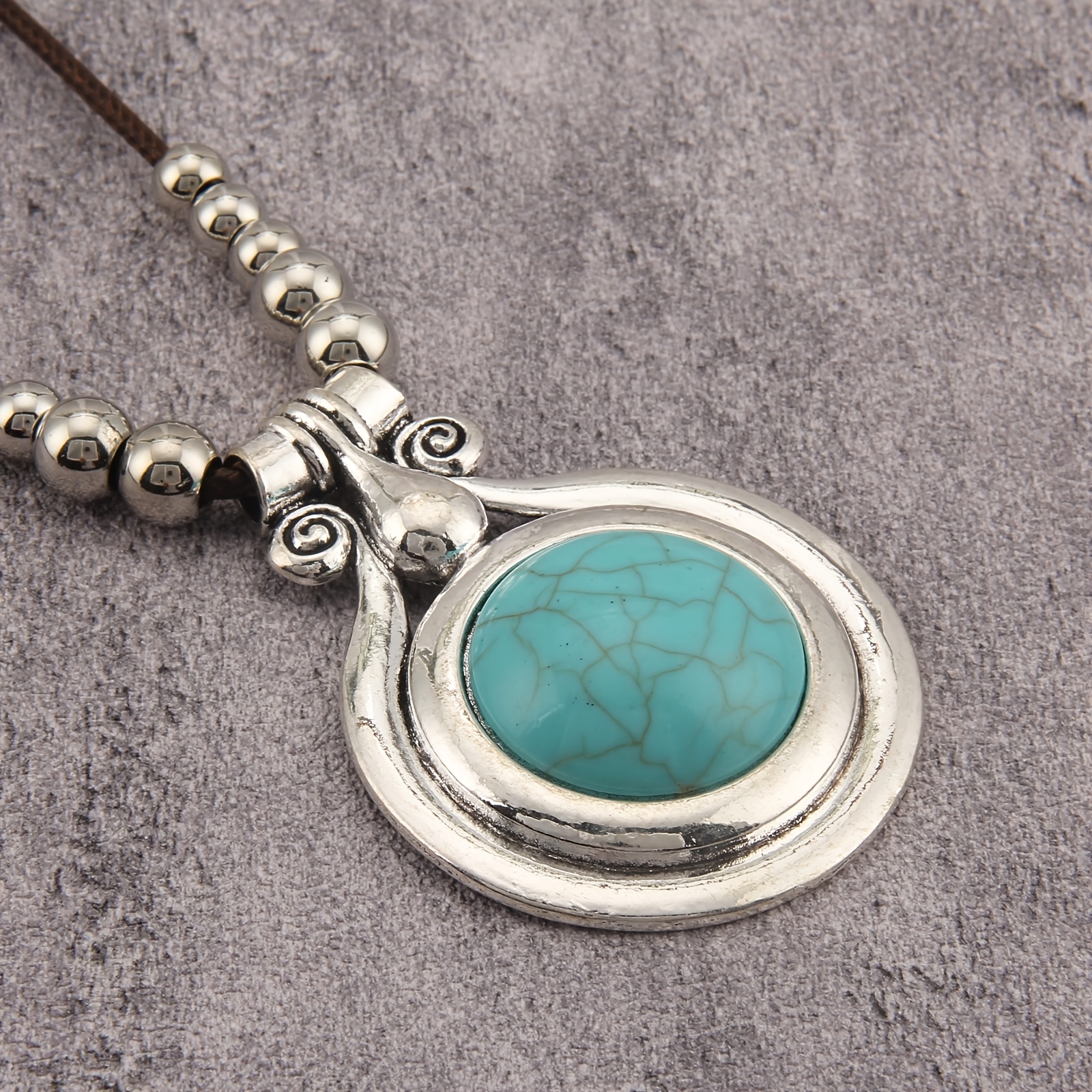Unisex Bohemian Multi-Colored Stone Teardrop Pendant Necklace