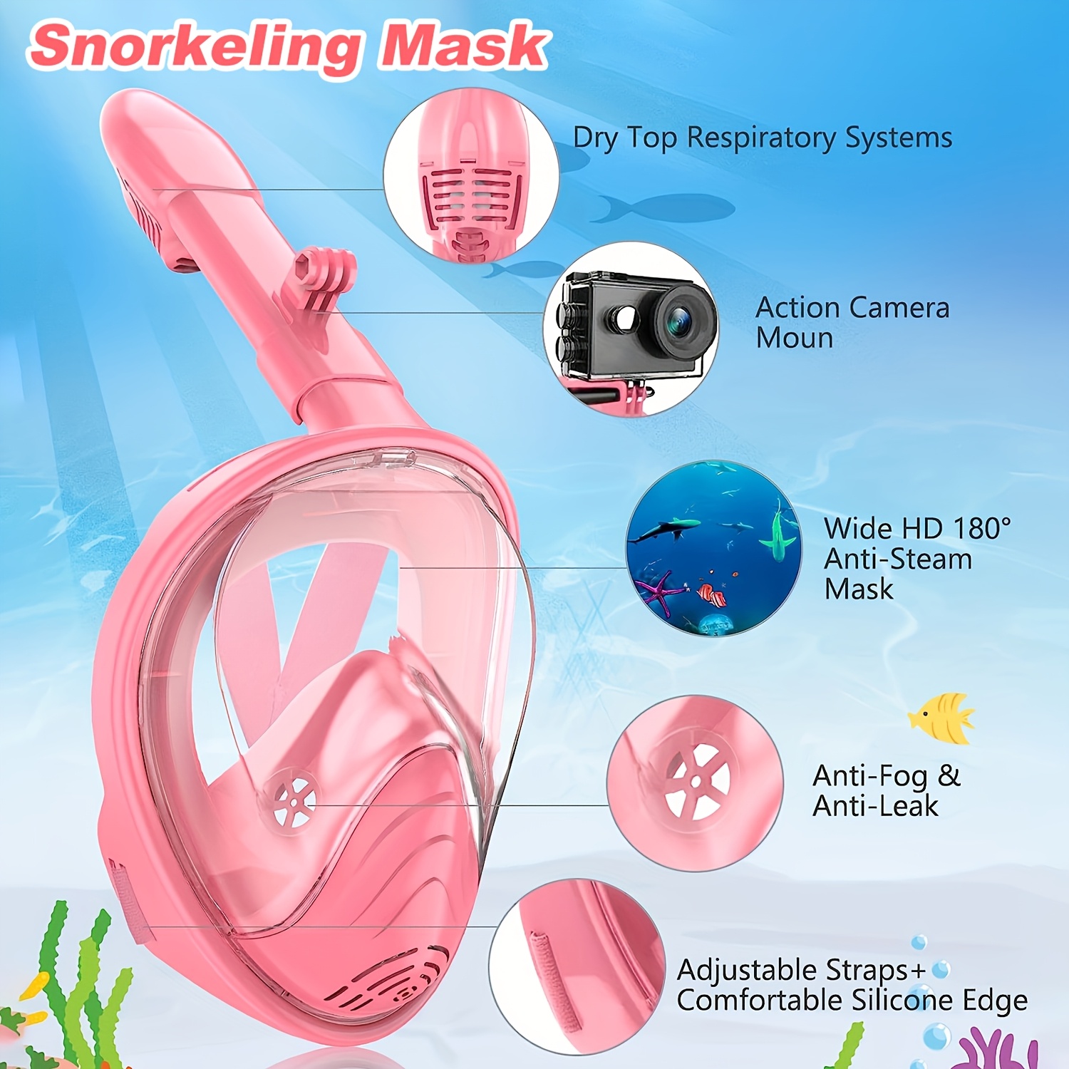 1 Kids Full Face Snorkeling Mask | Snorkeling Gear with Camera Mount, 180-Degree Panoramic View, Anti-Fog and Anti-Leakage, Suitable for Boys and Girls, Mixed Color, BOKEFA Brand