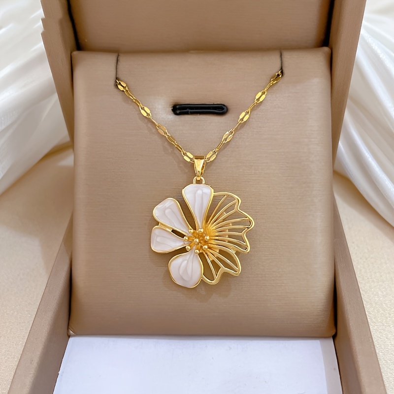 TEMU 1 pièce Collier et tendance en acier inoxydable / Collier avec pendentif pétale en acier inoxydable / Convient accessoire et de fête pour femmes