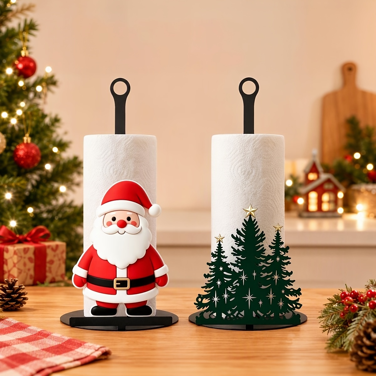 imagen del artículo organizador de pañuelos de papel vertical para cocina con temática navideña, diseño   noel/  de navidad, decoración navideña para el hogar, organizador de pañuelos de encimera