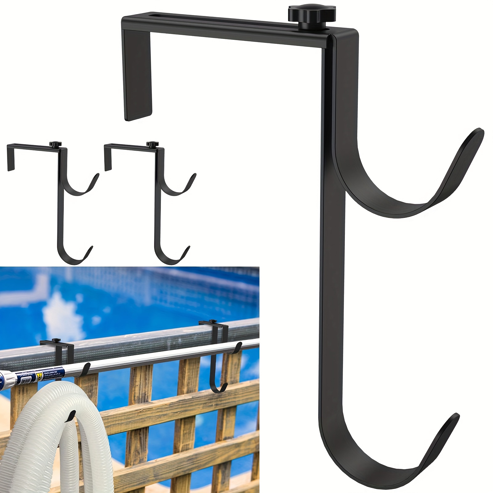 

2 Pcs Pool Pole Hooks Adjustable Pool Pole Hanger No Drill Pool Fence Hooks Set Rust Resistant Pole Holder For Swimming Pool Accessories Pool Tools Skimmers Vacuum Hoses Leaf Rakes Garden Tools