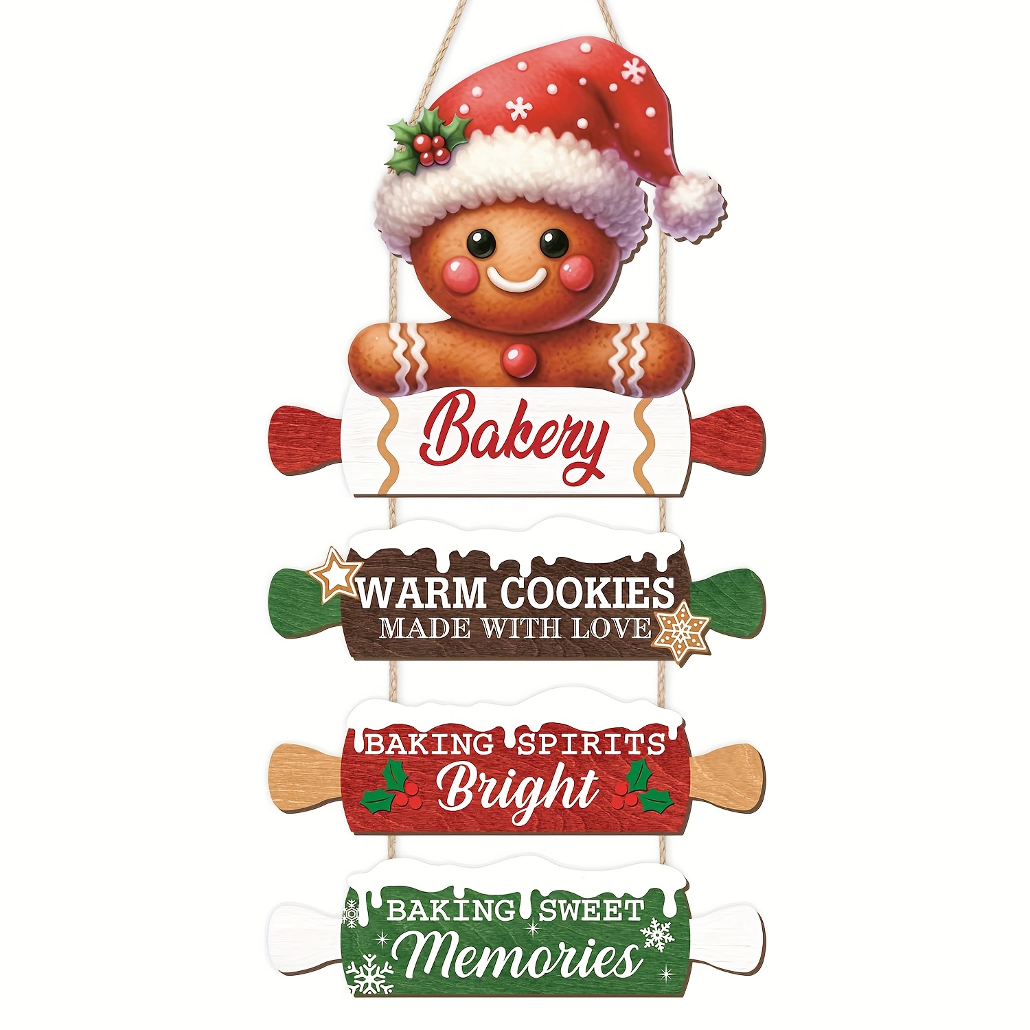 TEMU 4 pièces Décoration de Porte en Bois pour Noël, Panneau Mural Rustique avec Rouleau à Biscuits et Vœux , Décoration d'Intérieur et d'Extérieur