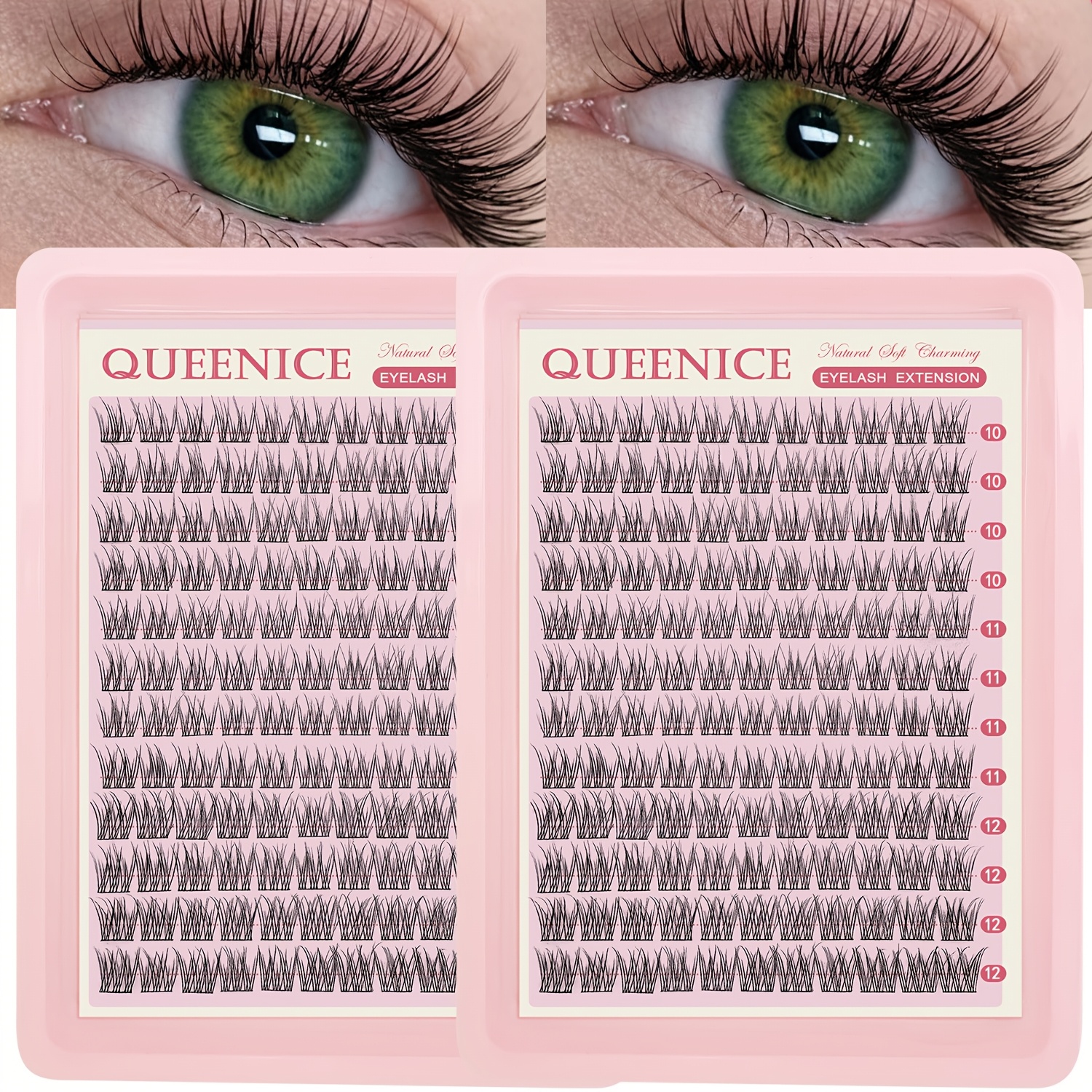 Queenice Natural False Eyelash Extensions 0.07mm Thickness, C-, Mixed Lengths Of 8-14mm Featuring Cross Cluster Style Reusable Fishtail - Beginner-friendly Diy False Eyelashes