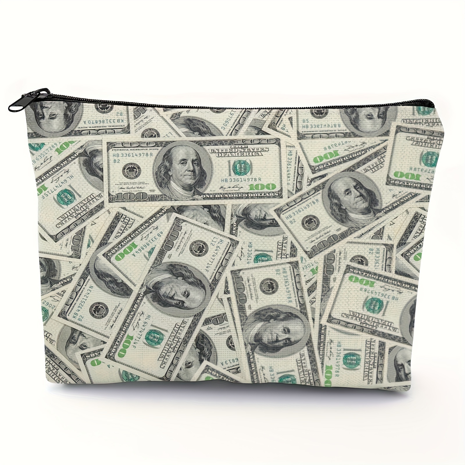 

Dollar Print Toiletry Bag - Polyester Basic Travel Pouch, Multifunctional Lightweight & Fade-resistant Cosmetic Bag With Zipper Closure - Portable Foldable Accessory For Daily Use & Gifting