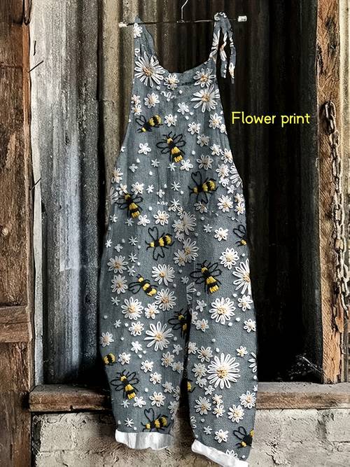 vintage style fashion suspender jumpsuit bee and flower 006