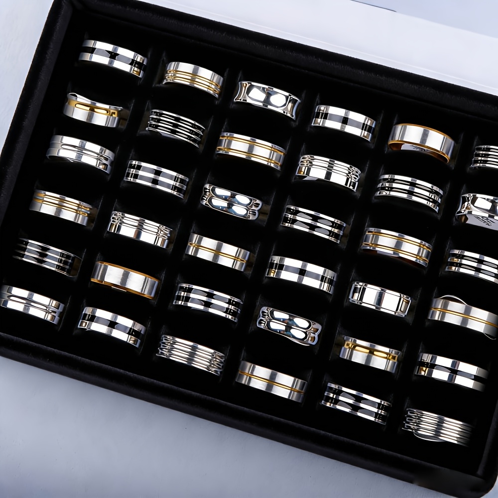 20/35pcs Trendy Stainless Steel Rings, Mixed Styles
