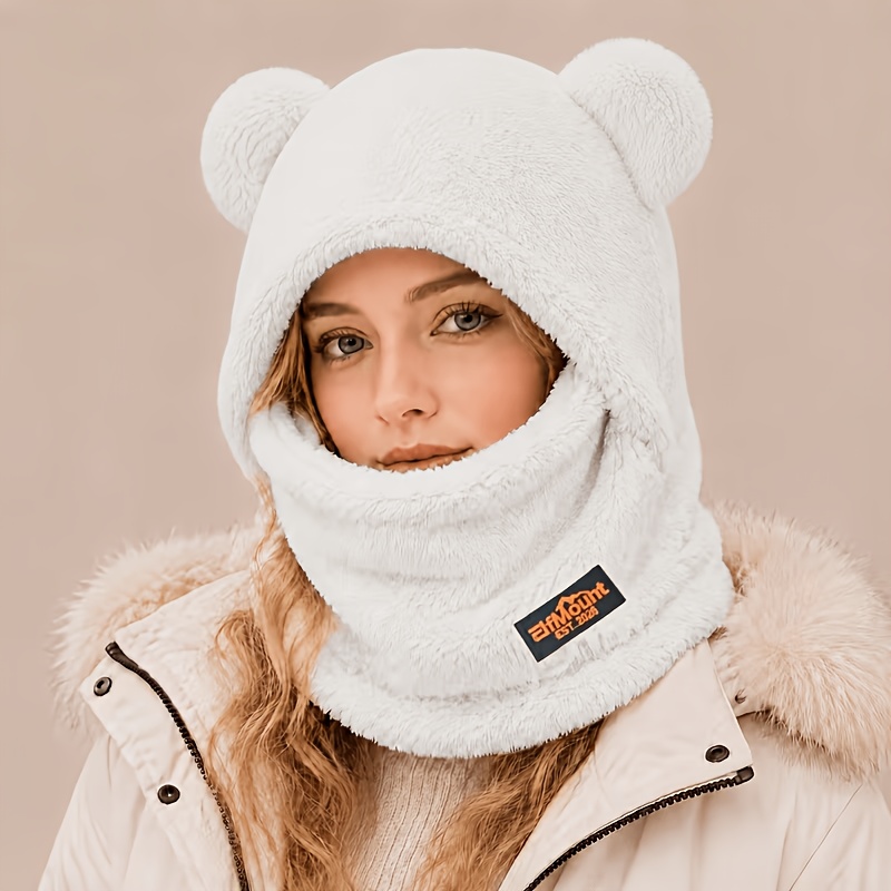 TEMU Bonnet à capuche tendance automne-hiver 2026, chapeau chaud doublé en , style facile et polyvalent, chapeau d'équitation une pièce pour femmes,