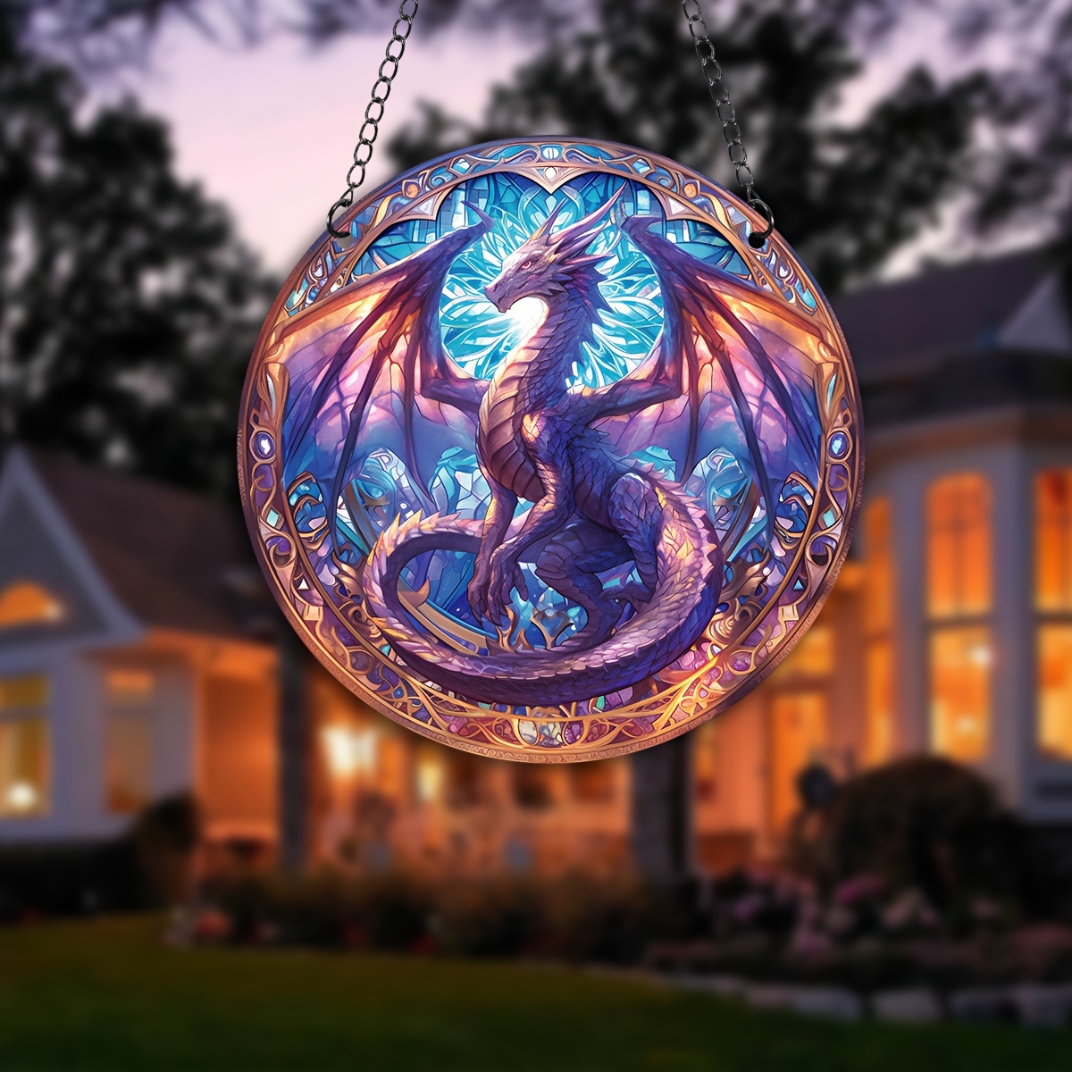 

1pc, Dragon Acrylic Hanging Sign, Suncatcher, Stained Window Hanging, Acrylic Holiday Decor, Round Sign, Wreath Sign, Hanging Decor, Window Decor Porch Decor Wall Decor, 5.9in/15cm